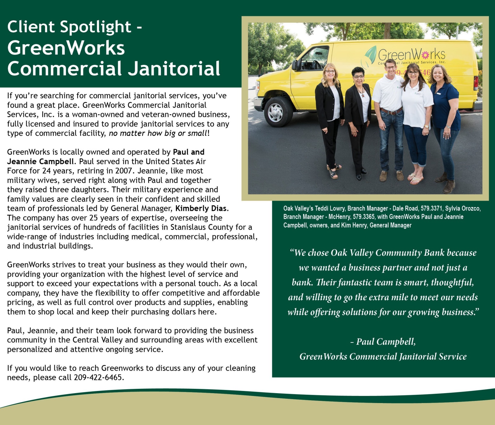 Oak Valley Community Bank's Client Spotlight – GreenWorks Commercial Janitorial