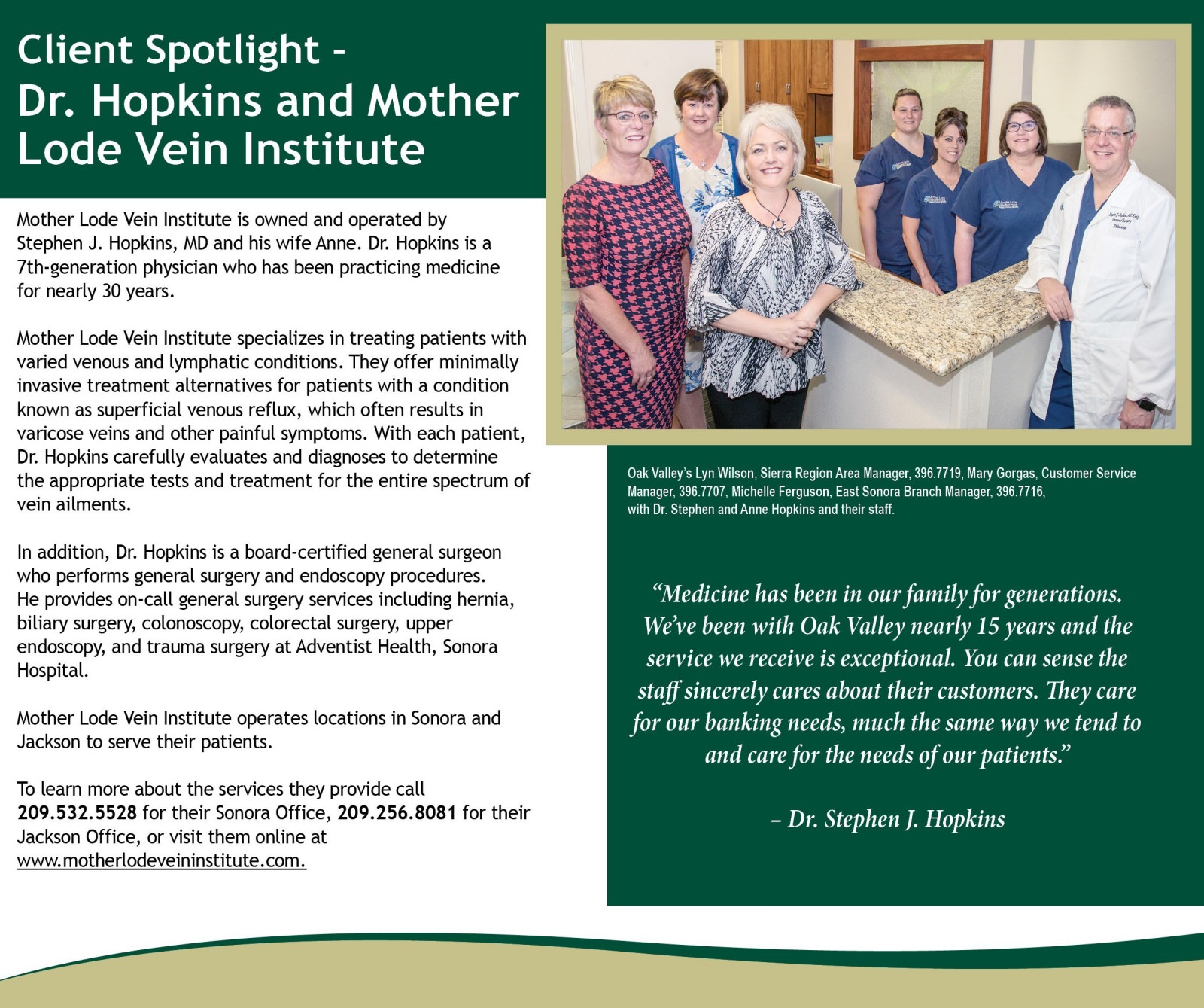 Oak Valley Community Bank's Client Spotlight – Mother Lode Vein Institute