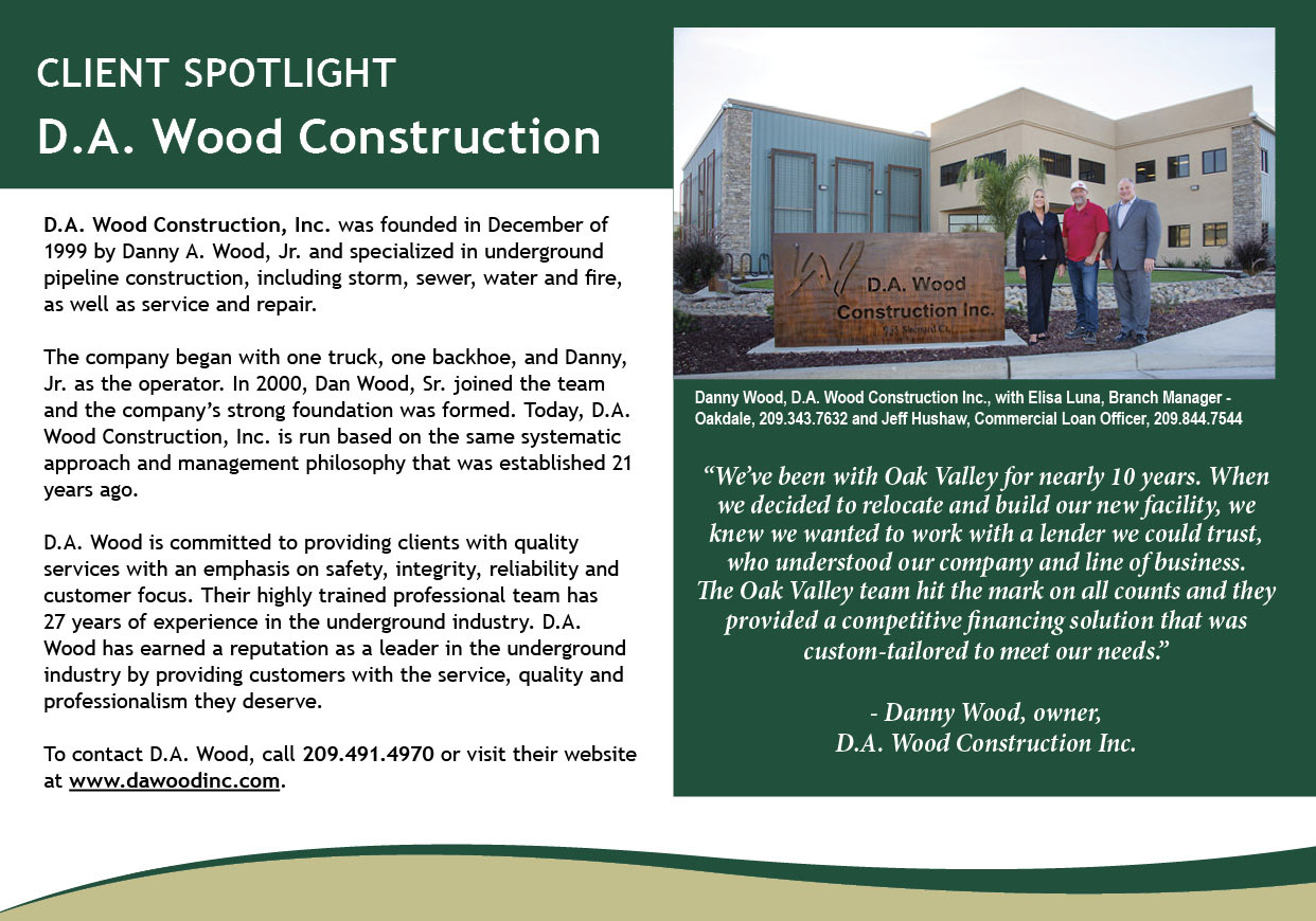 Oak Valley Community Bank's Client Spotlight – D.A. Wood Construction