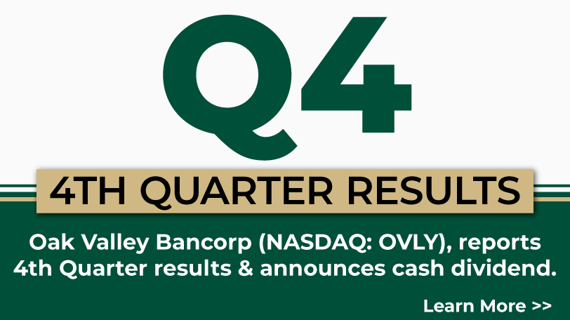 Fourth quarter results for Oak Valley Bancorp