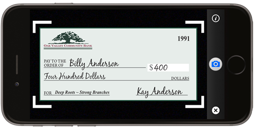 iPhone capturing a check with Mobile Express Deposit